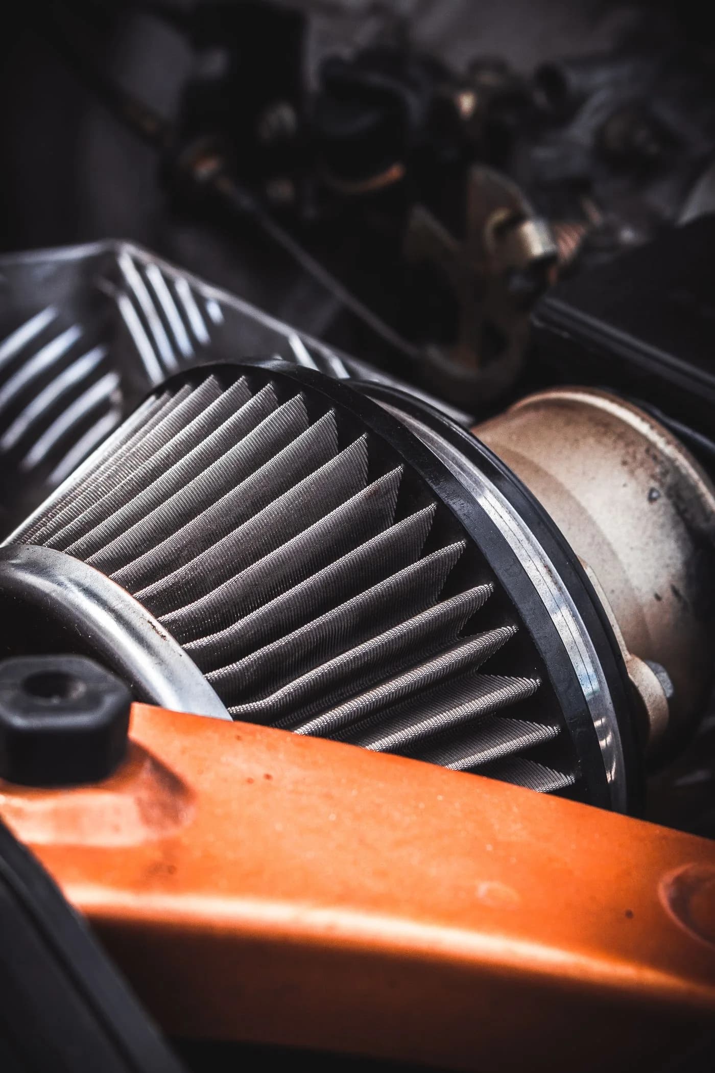 Air filtration — A closer view of filter construction and intake components.
